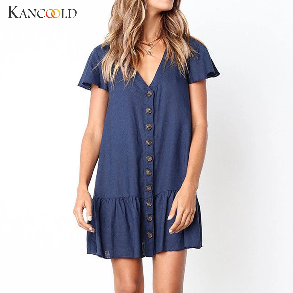 Женское платье с рукавом фонариком канкоолд повседневное мини на пуговицах