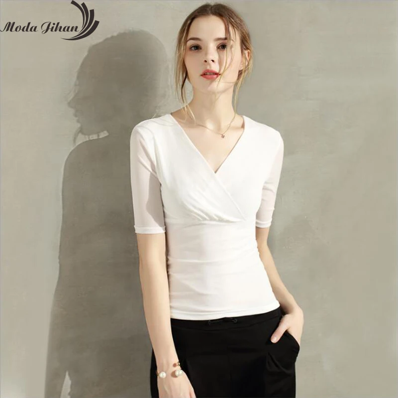 Moda Jihan женские рубашки с коротким рукавом растягивающаяся сетчатая нижняя