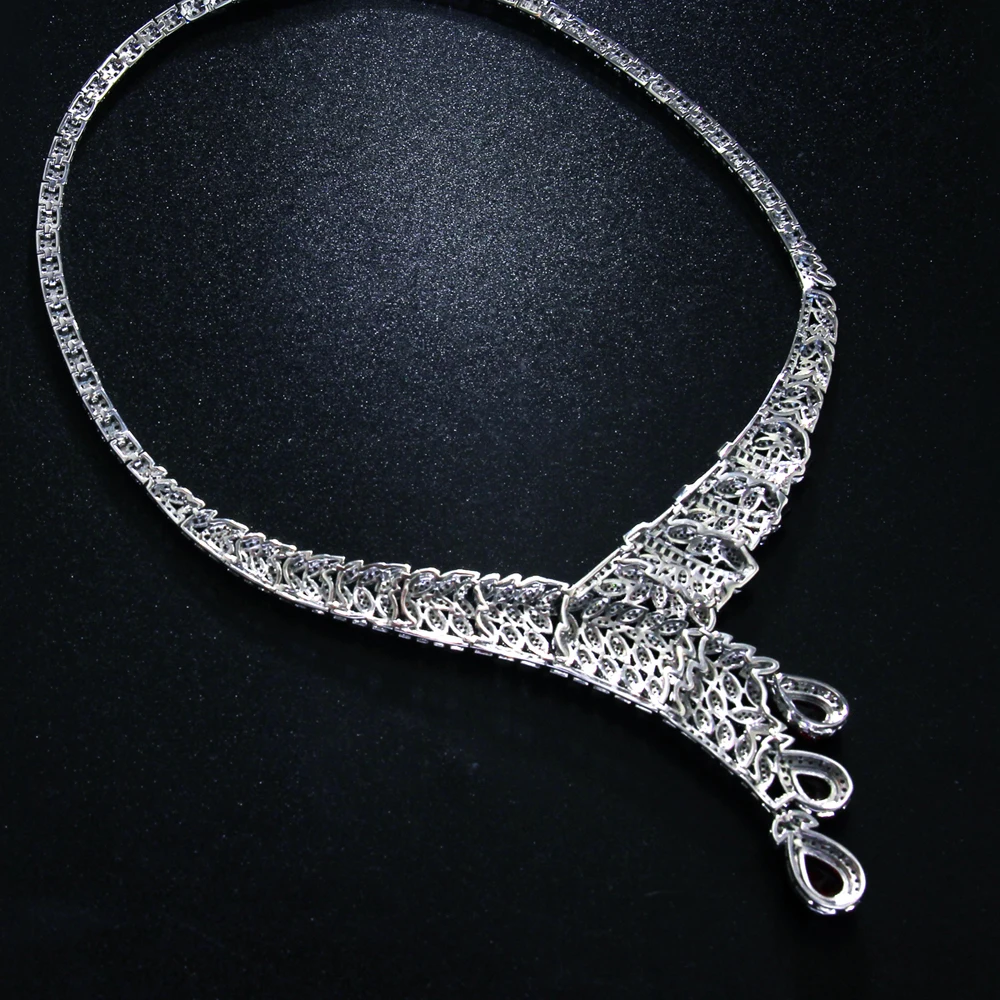 

New Luxury women wedding Jewelry Sets red stone 4pcs jewelry sets ( necklace, bracelet, earrings & ring ) Free shipping
