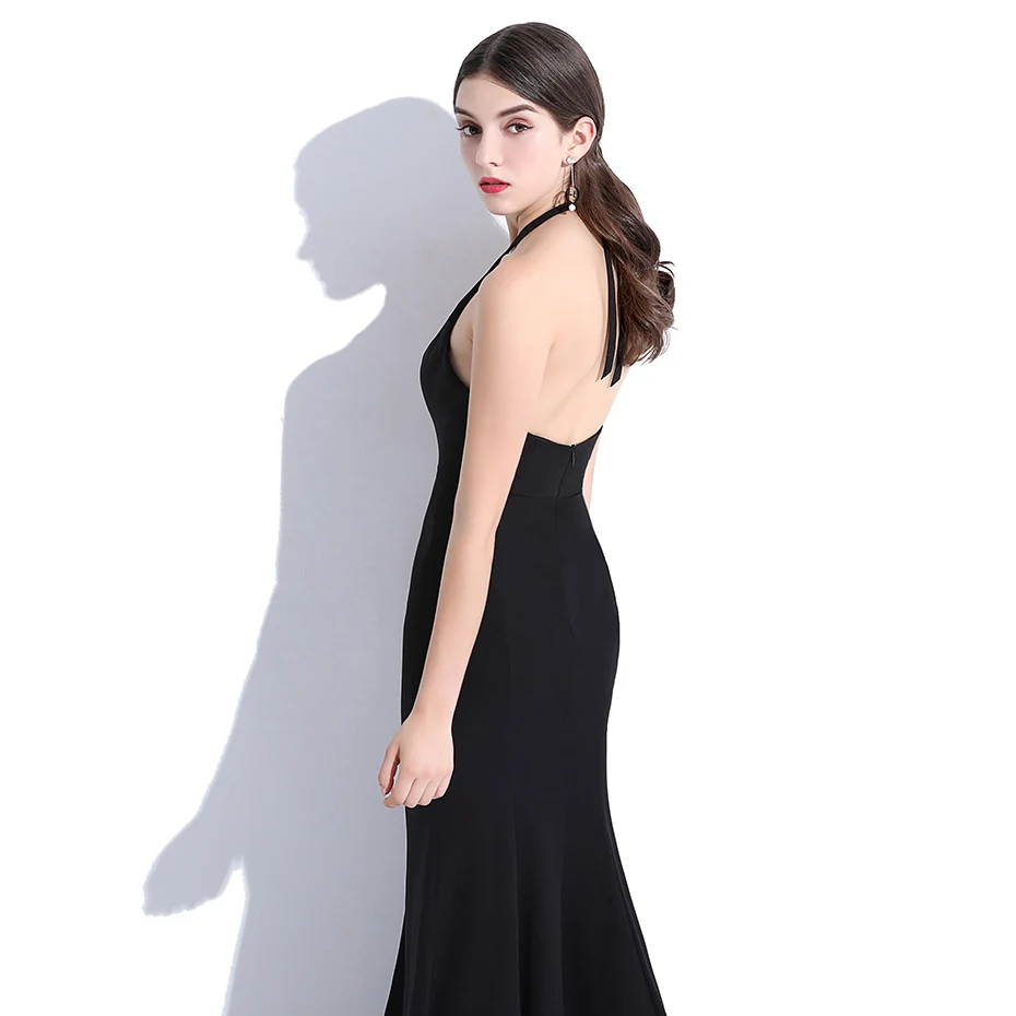 Женское вечернее платье с лямкой на шее CEEWHY Черное Русалочки большие размеры|evening
