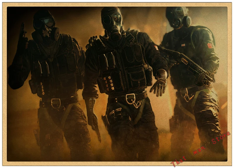 Плакат Tom Clancy's Rainbow Six Siege, украшение, плакат, наклейка на стену, Ретро плакат из крафт-бумаги 42*30 см - Цвет: Белый