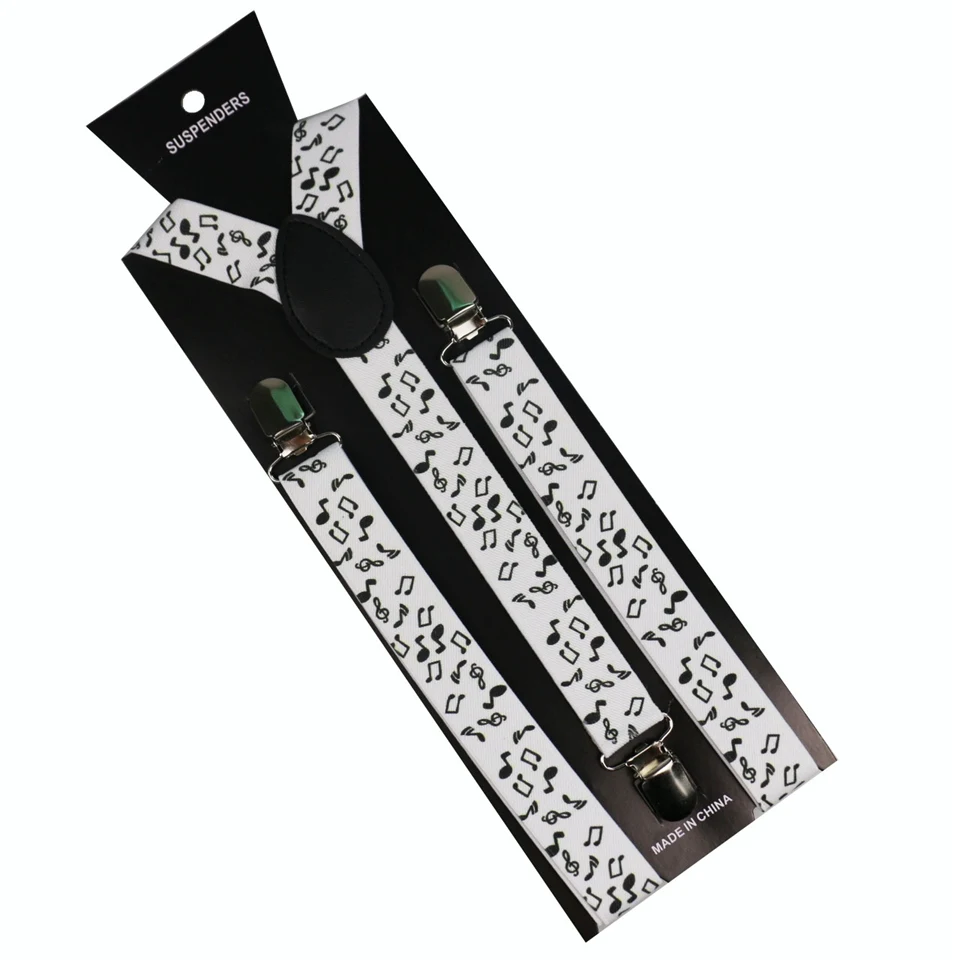 

Winfox Fashion Black White Hip Hop Note Melody Clip-on Suspenders Elastic Y-Shape Adjustable Braces For Mens Womens