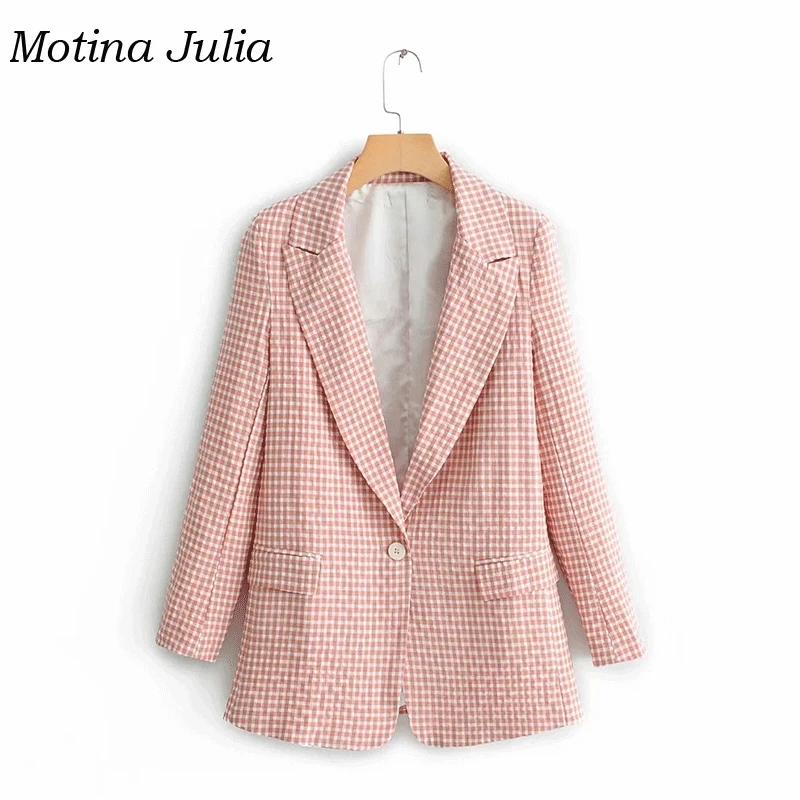 Женский клетчатый Блейзер motin julissa розовый хлопковый Повседневный блейзер с