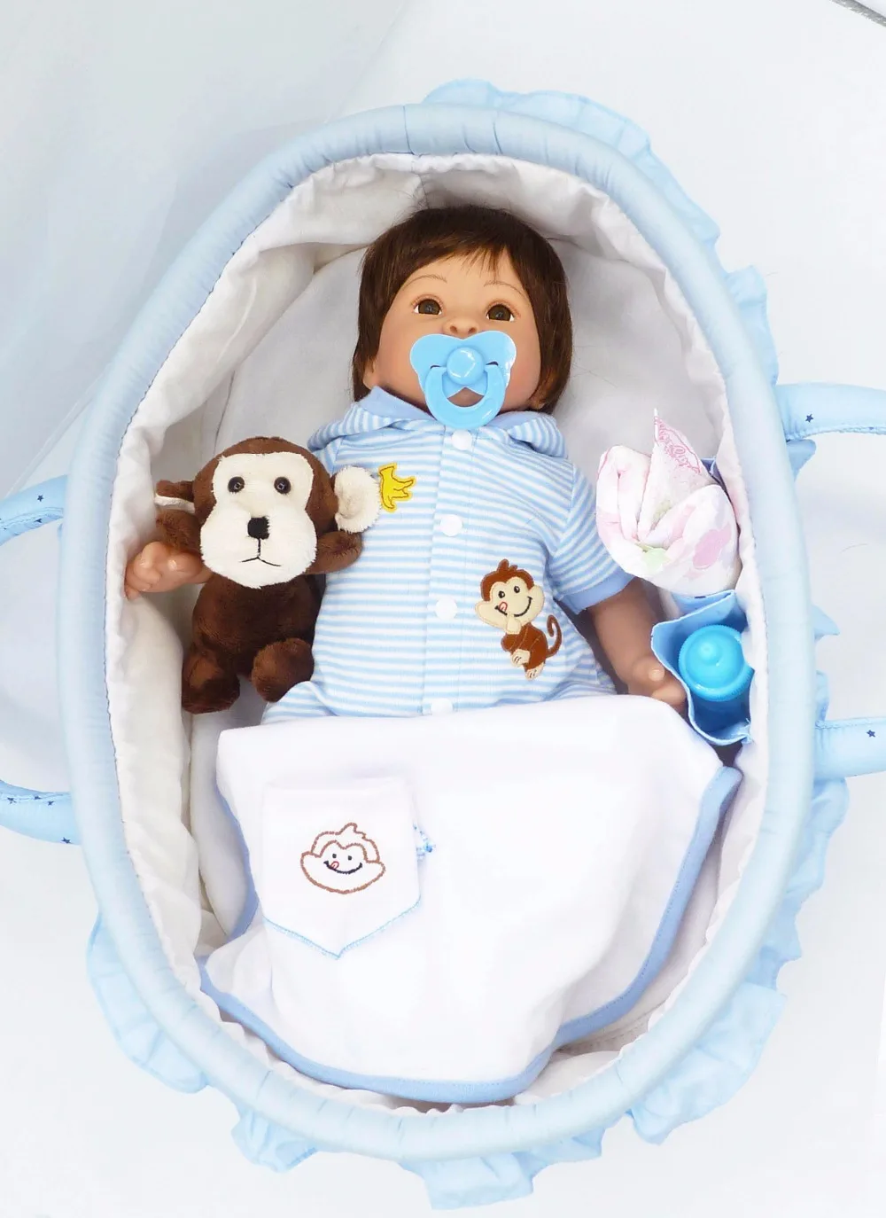 Новейшая синяя корзина для сна куклы новорожденных 17 дюймов мягкие силиконовые