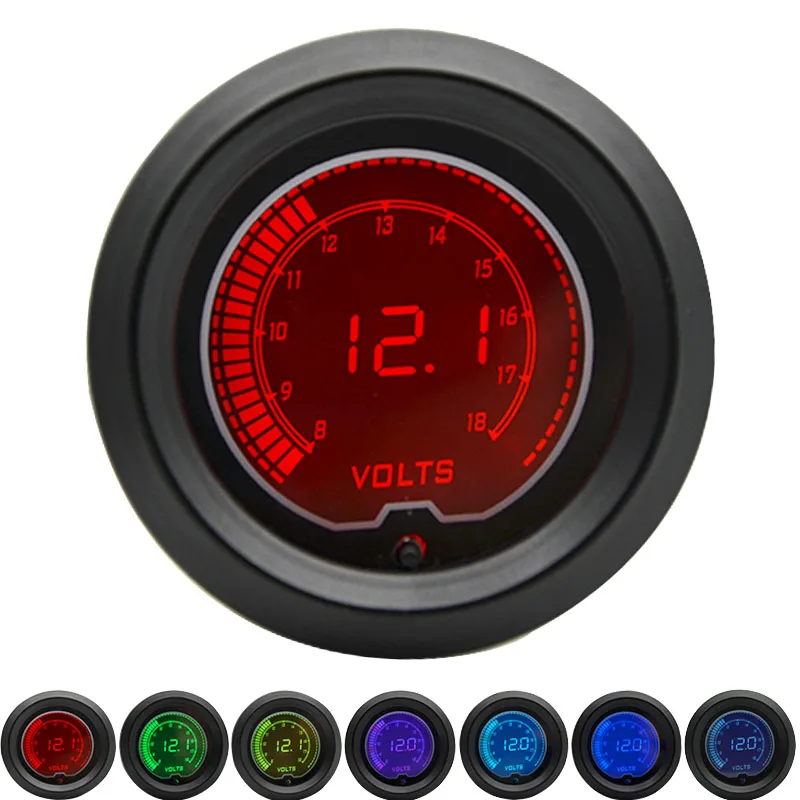 Volt gauge 52 мм Boost/температура воды/Температура масла/Вольт/Тахометр/EGT/соотношение воздушного топлива/Датчик давления масла ЖК цифровой 7 цветов дисплей - Цвет: Volt gauge