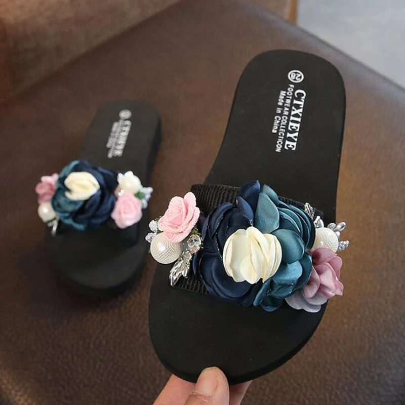 Шлепанцы Детские с цветами сандалии на плоской подошве Повседневная Удобная