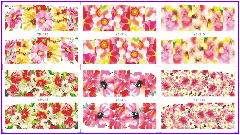 

6 PACK/ LOT WATER DECAL NAIL ART NAIL STICKER FULL PAGE FLOWER YB313-318