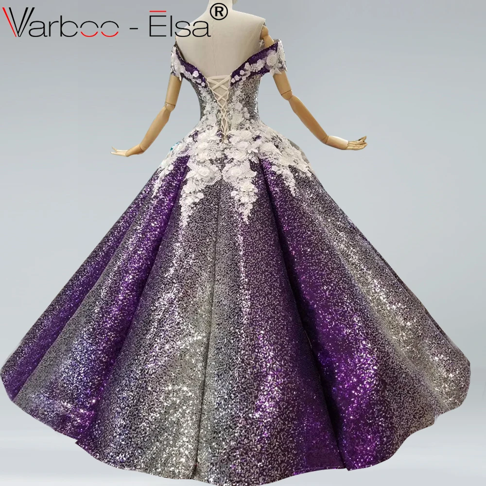 VARBOO_ELSA блестящее фиолетовое вечернее платье в форме изгиба специальное бальное с