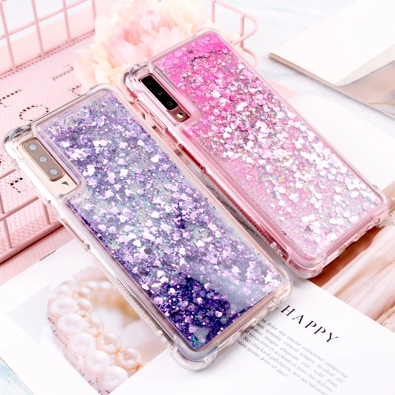 Shell Protection For Samsung Galaxy A3 A5 A6 A7 A8 Plus 2016 2017 2018 Shine Liquid Quicksand Dynamic Back Clear Cover |