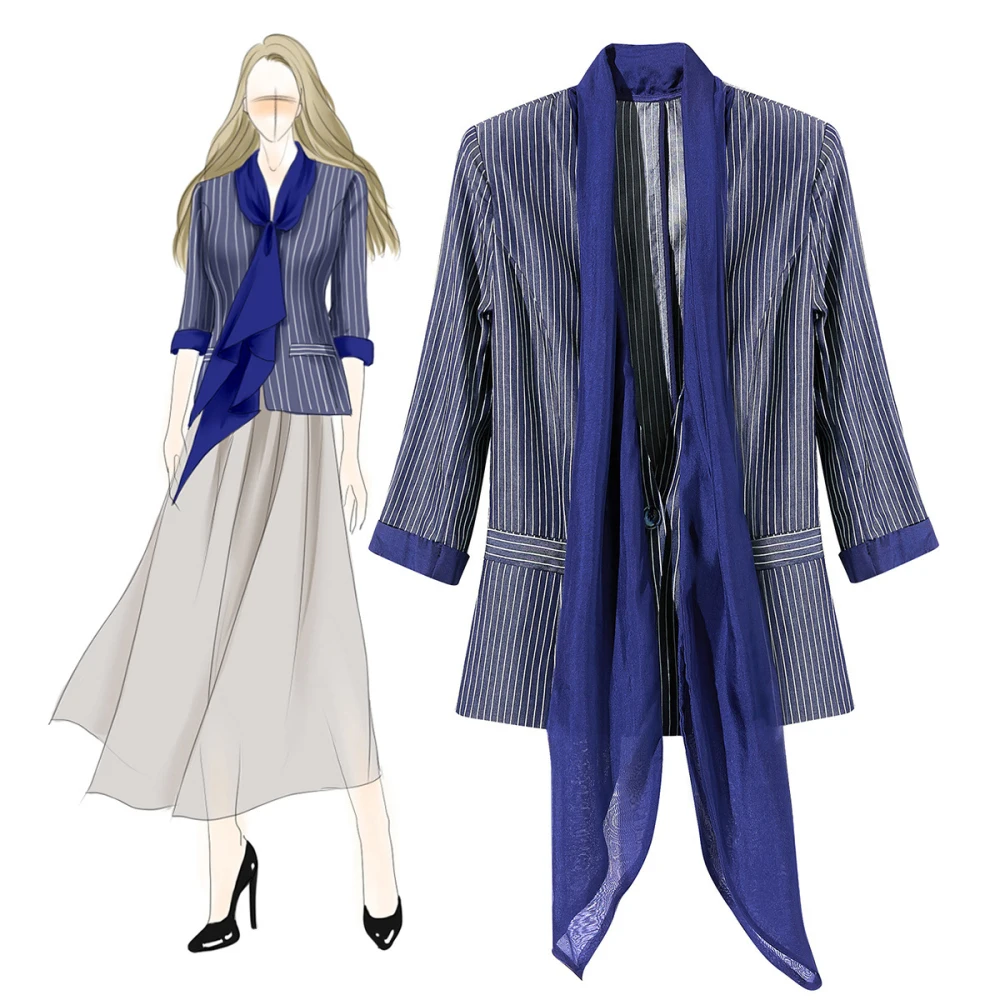 Женский офисный костюм из шелкового блейзера лоскутный синий блейзер в полоску