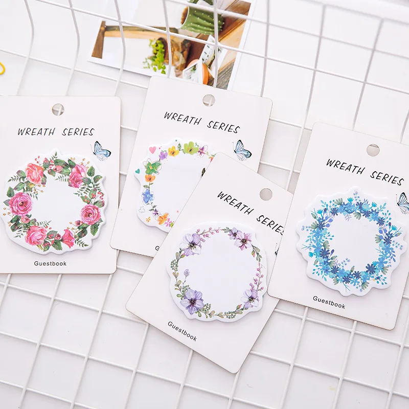 

4pcs/lot 12.5 * 8.7cm 30sheets Korean Creative Stationery Beautiful Wreath Convenience Stickers Spring Flowers Message Notes