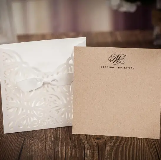50pcs White Laser Cut Wedding Invitations Card Greet Personalized Custom With Ribbon Free Envelope &amp Seals Party Supplies | Дом и сад