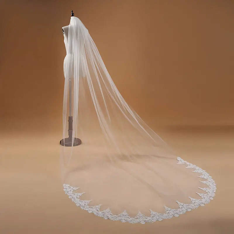 AYiCuthia вуаль Mariage 3 м Однослойная кружевная кромка белая слоновая кость свадебная