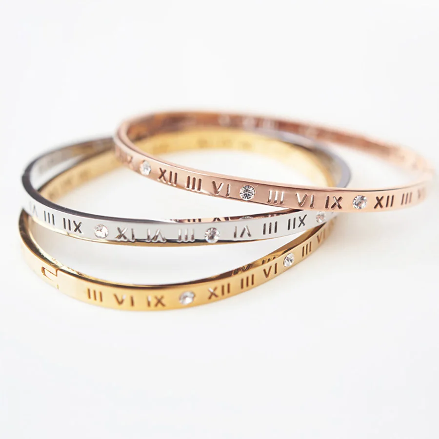 Новый браслет "Римское открытое число" из титановой стали ювелирных изделий для женщин и мужчин, браслет-браслет Pulseiras feminina A0093.