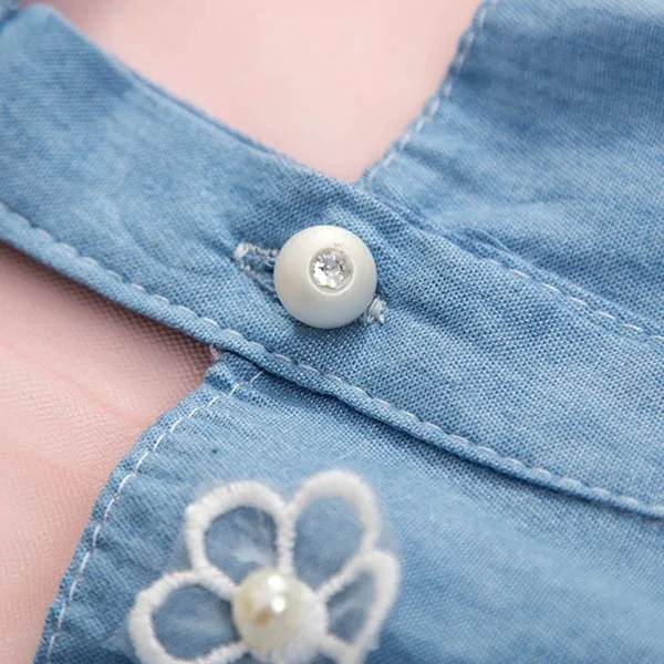 Летнее Детское платье принцессы для маленьких девочек Джинсовая рубашка