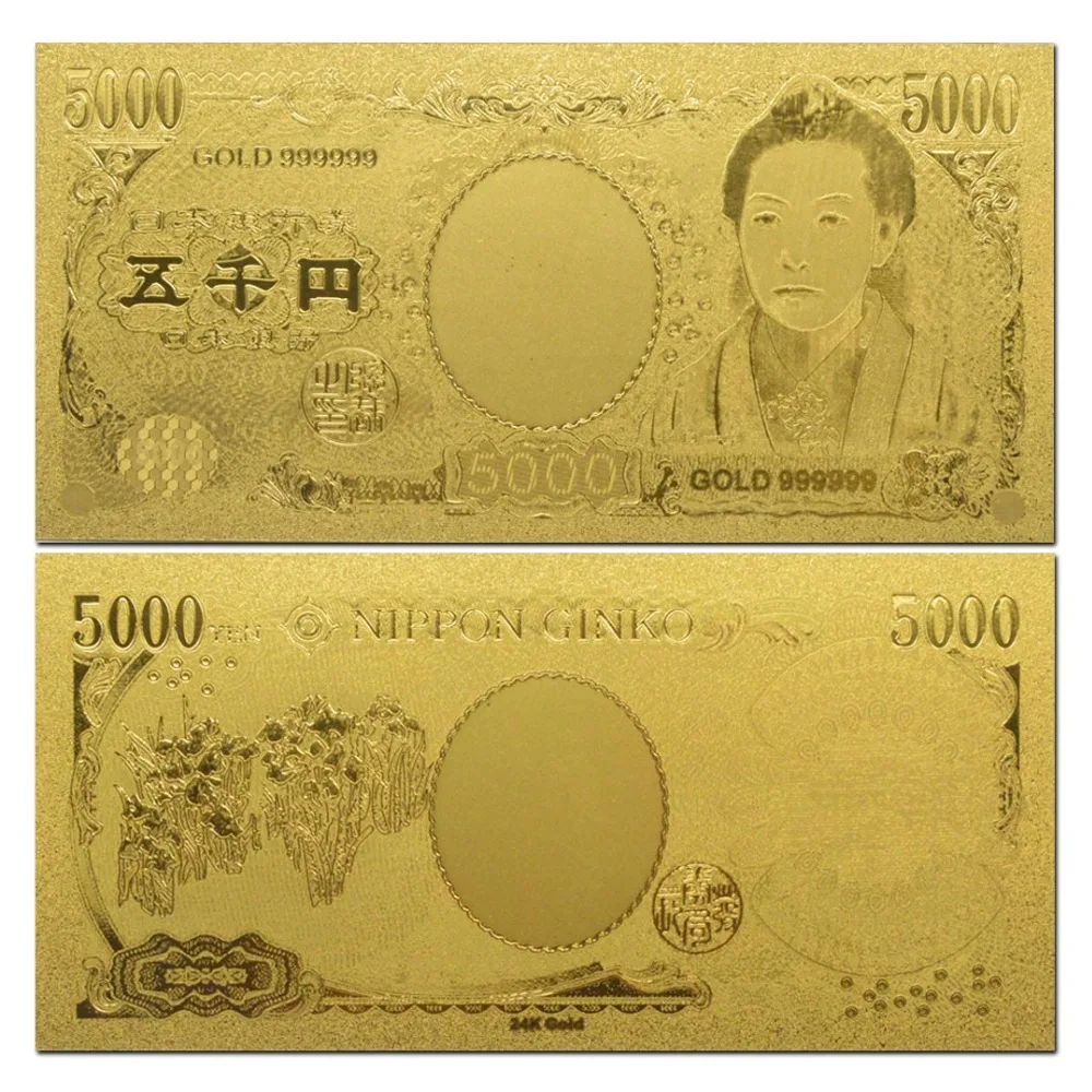 Япония 5000 иен 99.9% 24 карат Золотая банкнота Inazo Nitobe банкнота|gold peace sign ring|banknote valuesgold