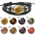 Буддийская мандала, Плетеный тибетский куб Метатрона, черные кожаные плетеные браслеты с кнопками, женские и мужские подарки