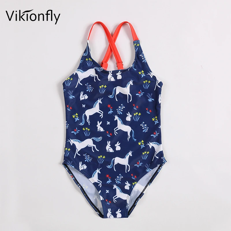 Детские купальники Vikionfly с принтом животных Цельный купальник для девочек Летний