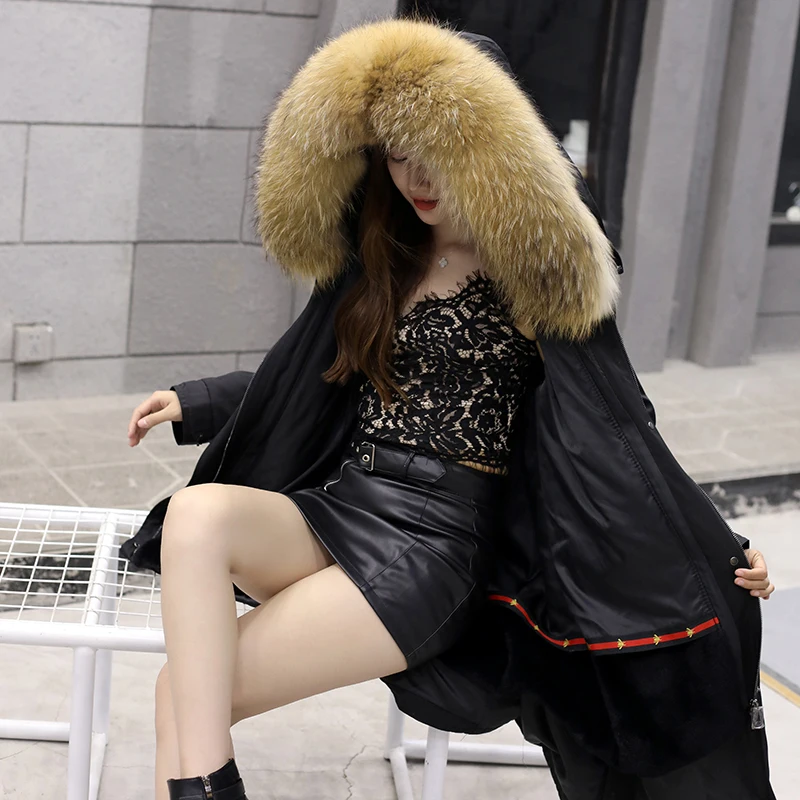 Natural fox fur collar fur pike jacket winter women's jacket real fox fur collar natural fox fur long coat Rex rabbit hair