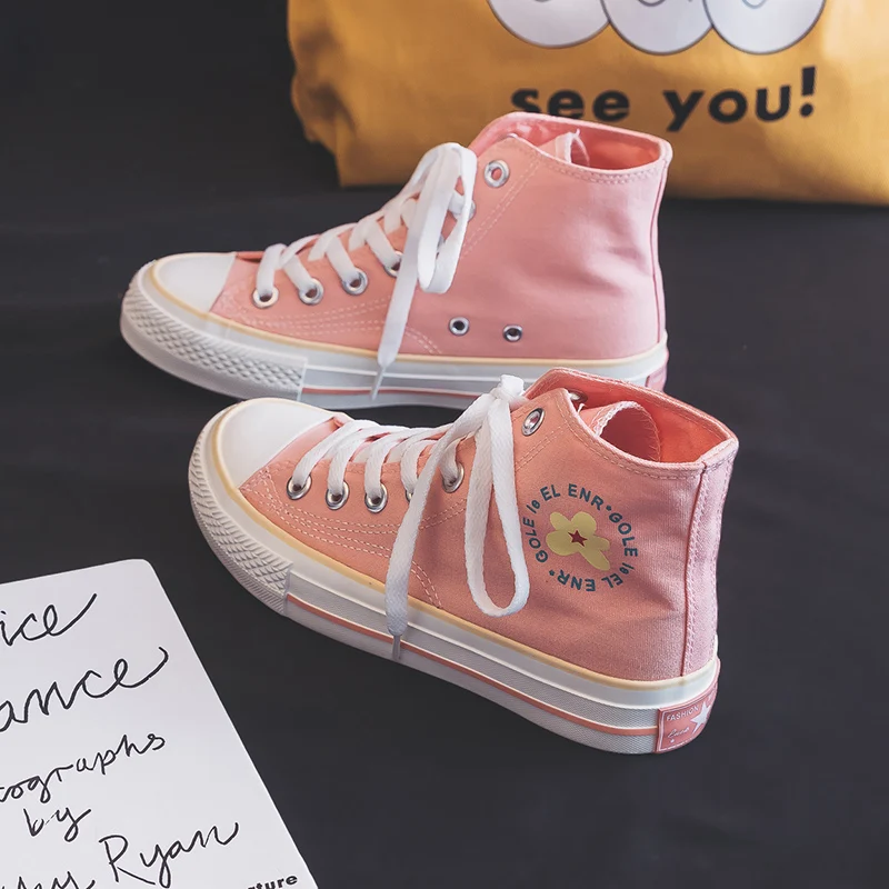 Кеды для девочек повседневные холщовые кроссовки с цветочным принтом на