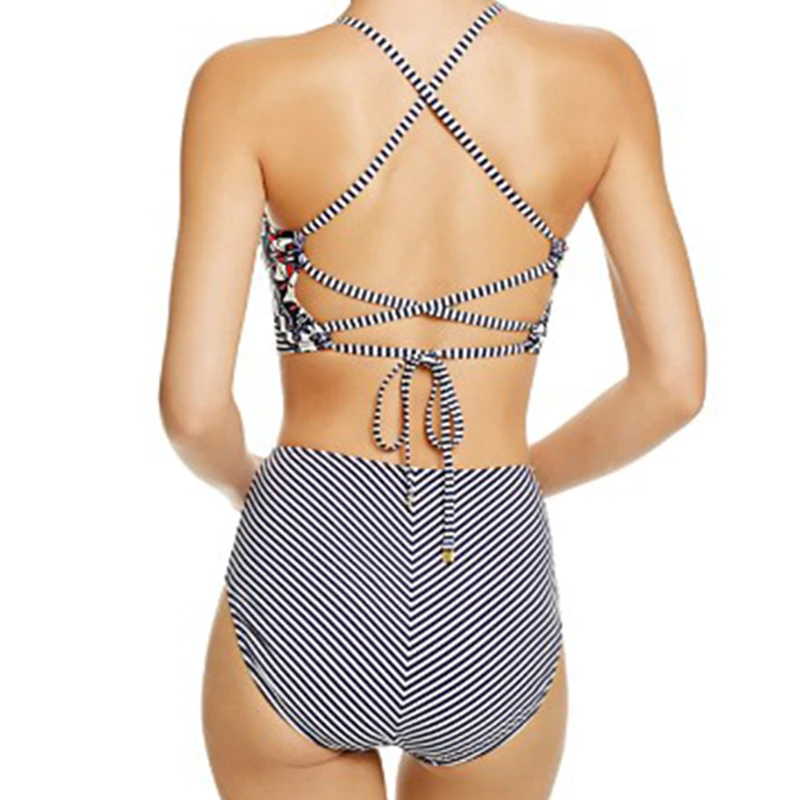Сексуальный винтажный бренд, распродажа, плюс большой размер, 5XL, глубокий v-образный вырез, в полоску, открытая спина, цельный, без проволоки, женский купальник, купальник, купальник