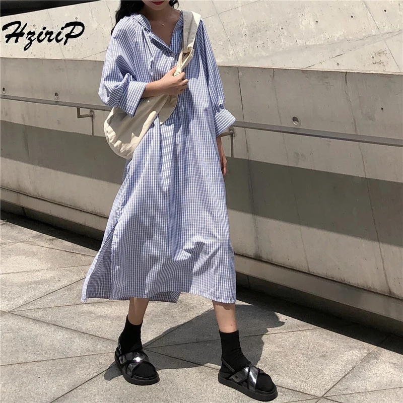 Hzirip свободные летние Dress2018 Новая мода Стенд воротник Для женщин три четверти