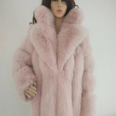 pink Женское пальто из натурального Лисьего меха с отложным воротником, зимняя толстая Тонкая теплая куртка из лисьего меха - Цвет: pink