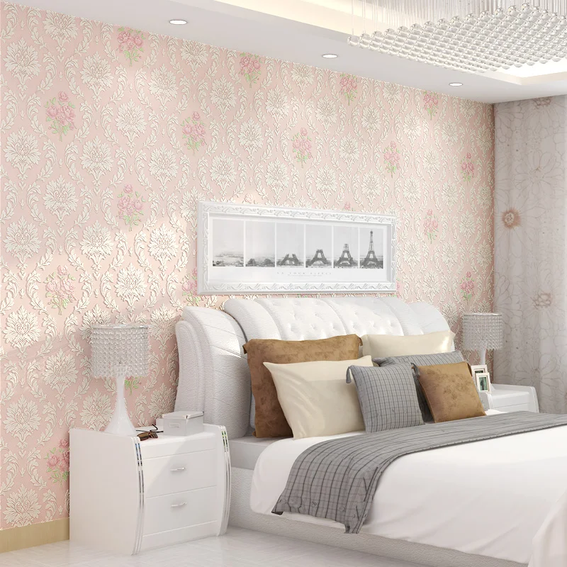 

beibehang European Pastoral Floral 3D Refined Nonwovens new Wallpapers Green Bedroom Living Room Sofa TV Background Wall paper