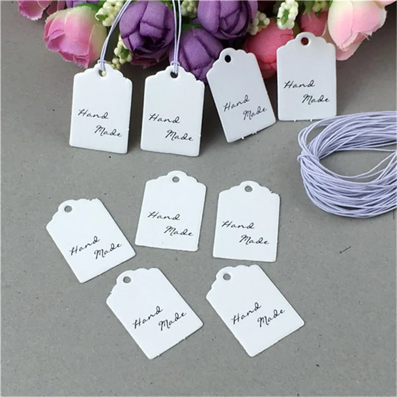 100Tag and 100String 100 шт 3x2 см бумажные бирки с 100 шт. Струны для подарка Bx сумки ручной работы подвесные ярлыки на одежду с различной печатью принимаем логотип на заказ - Цвет: 100Tag and 100String