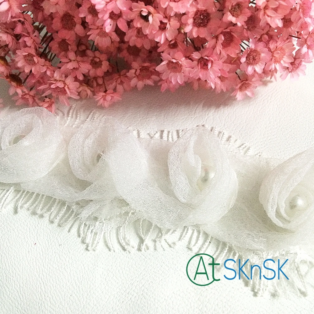 Новинка кружево 100 ярдов/Лот белая роза шифоновая Цветочная кружевная ткань с