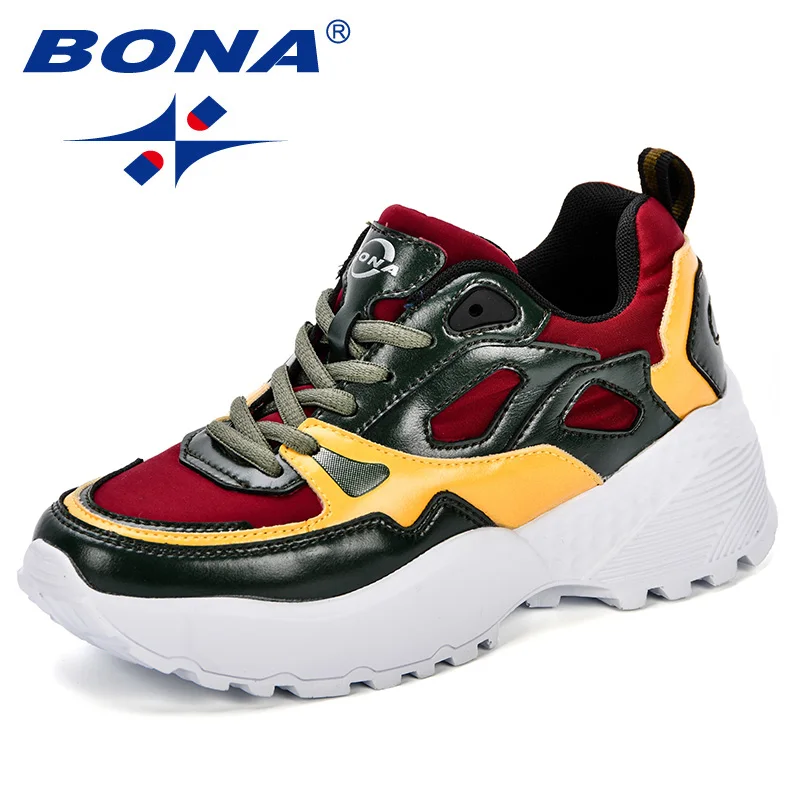 Army green yellow BONA/; женская обувь; кроссовки на плоской подошве; Zapatillas Deportivas; женская модная повседневная обувь; обувь на плоской платформе, увеличивающая рост; zapatos mujer - Цвет: Army green yellow