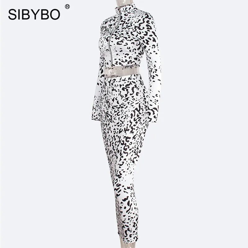 Женское длинное леопардовое платье Sibybo, обтягивющий комплект из 2 частей с длинными рукавами, повседневные длинные платья с молнией для вечеринки осенью и зимой