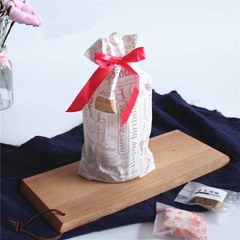 Gold Birthday LBSISI Life 10 шт. пластиковый мешок на шнурке с лентой для печенья, закусок, конфет, сумки для дня рождения, свадебного декора, подарочные пакеты - Цвет: Gold Birthday