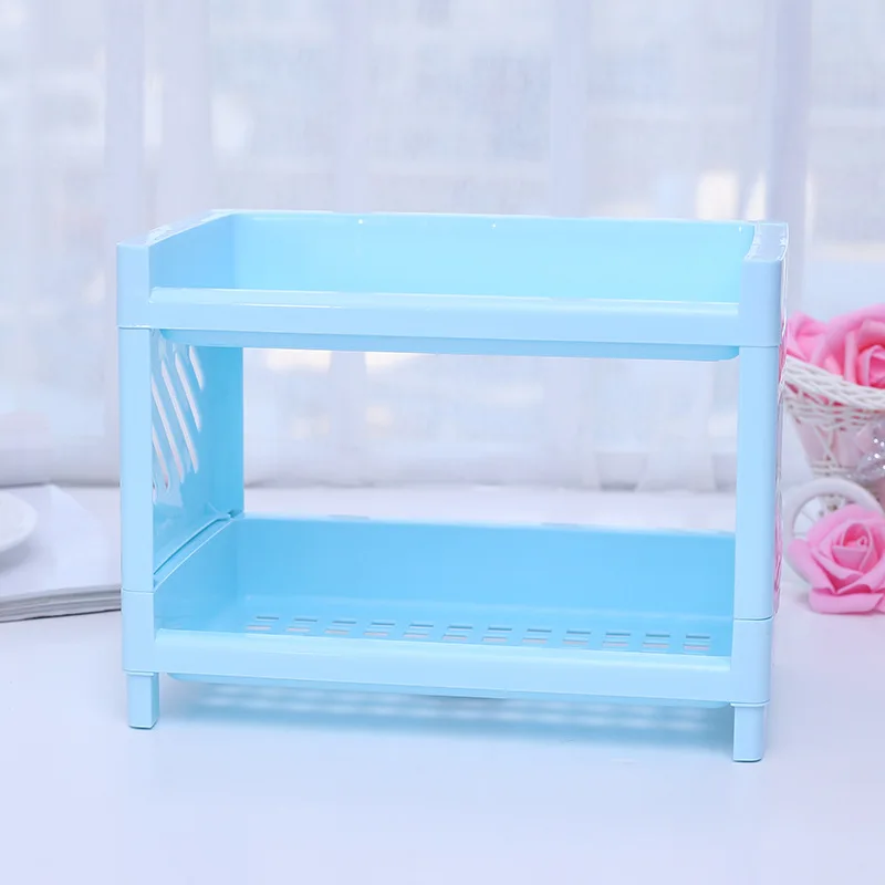 2 DIY 2 ярусный пластиковый стеллаж для хранения, полка, кухонный стеллаж для мелочей, съемная полка для косметики, для хранения специй, раковина, Настольный Органайзер - Цвет: 2