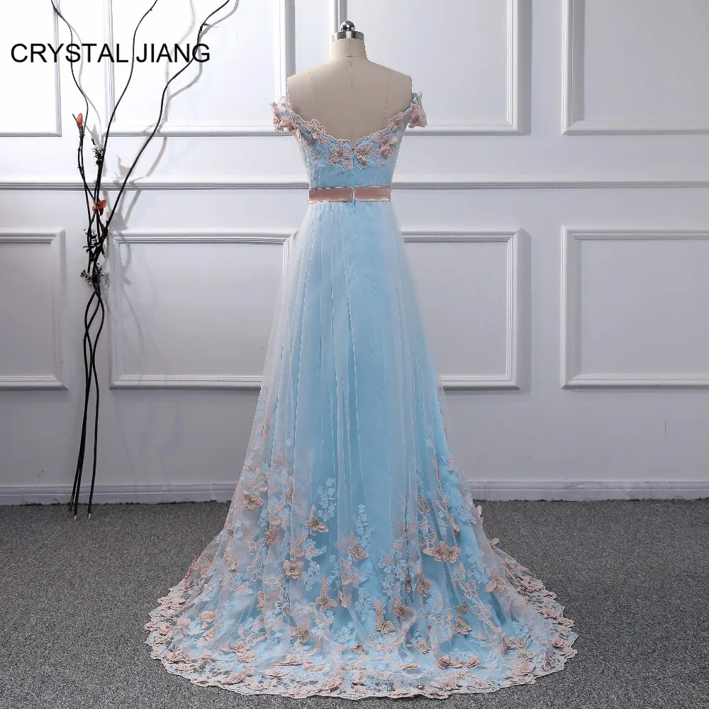 

Evening Dresses 2019 Sweetheart Off the Shoulder Butterfly High Quality Lace Sweep Train A Line Fashion Evening Long Dresses