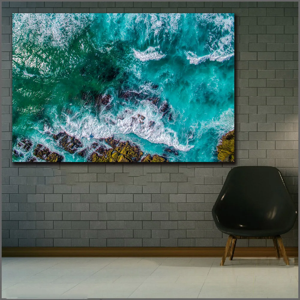 Wlong печать волн рифы живопись Настенная картина домашний декор гостиная