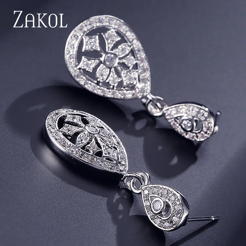 Zakol изысканный капли воды кубический циркон мотаться падение серьги для Для
