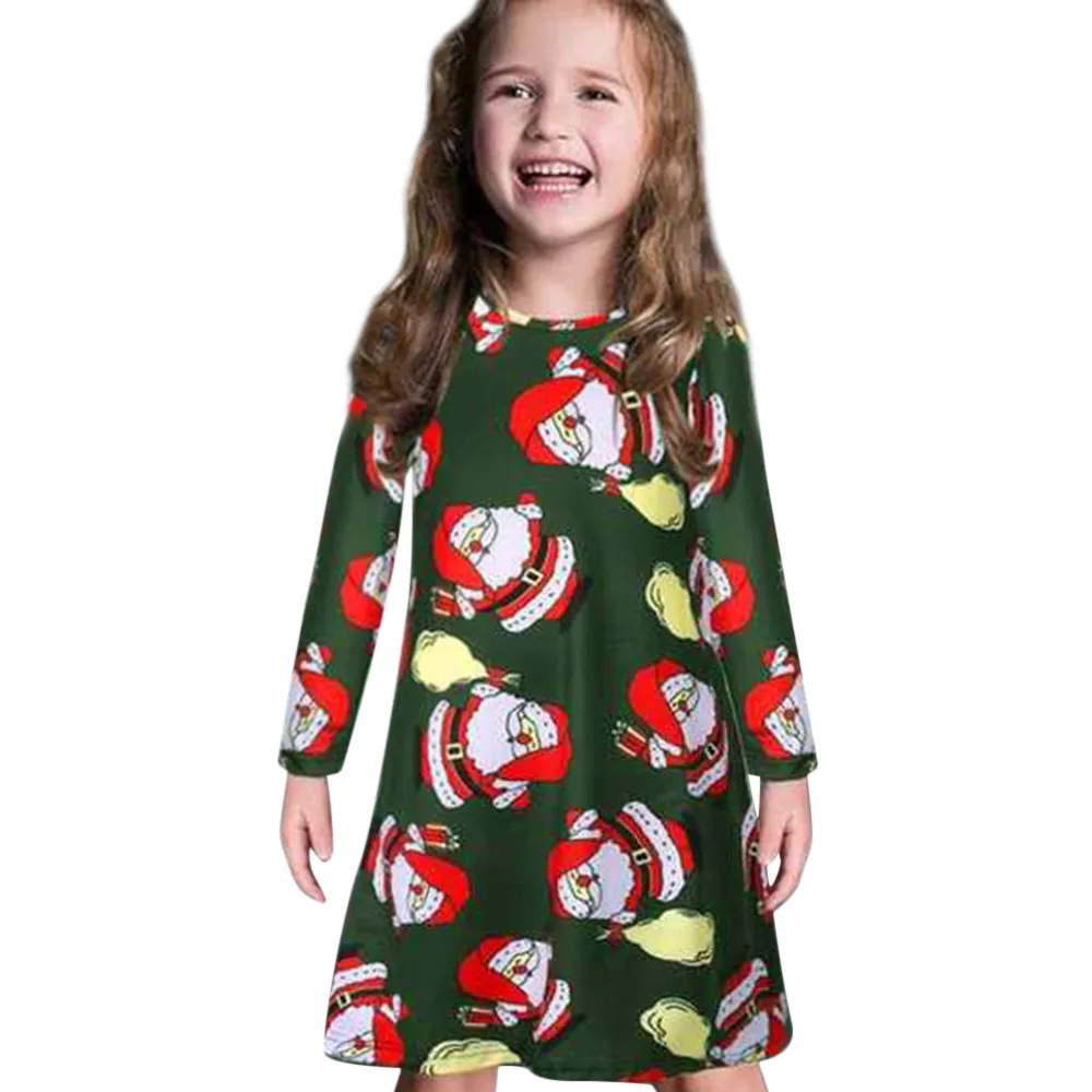 2019 Girls Dress Toddler Kid Baby Clothes Long Sleeve Children Clothing Cartoon Print christmas dress Dropshipping | Детская одежда и