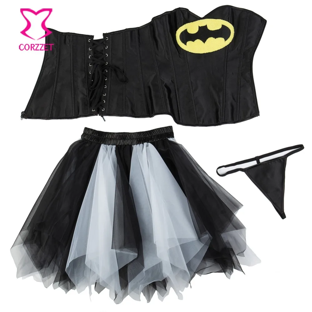 Черно белый сексуальный костюм бэтмена для хэллоуина косплея бурлеск корсет