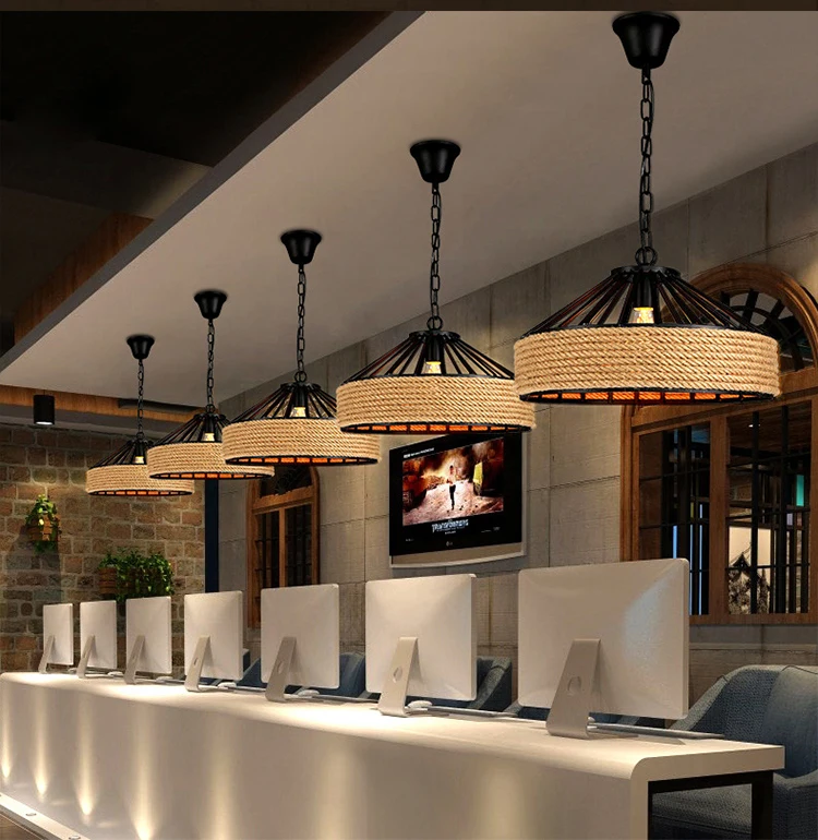 Лампа подвесная из хлопкового веревочного света магазин одежды ретро промышленный ветер личность творческий ресторан кофейня.