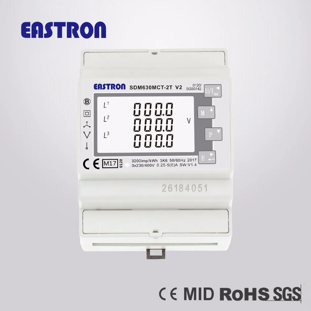 SDM630 MCT-2T MID, 1/5A CT подключен, Двойной вход Многофункциональный измеритель мощности для освещения и мощности, RS485 Modbus RTU, MID утвержден