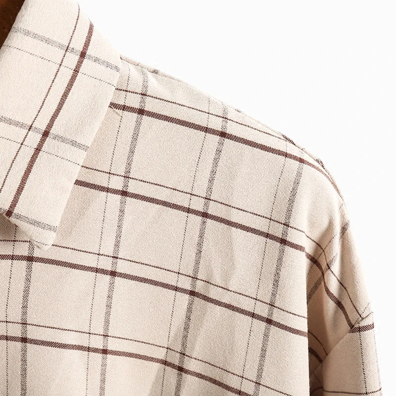 2018 Spring New Style Women Fashion Retro Lapel Neck Plaid Shirt Female Loose Long Sleeve Shirts Women's Cotton and Linen Blouse |