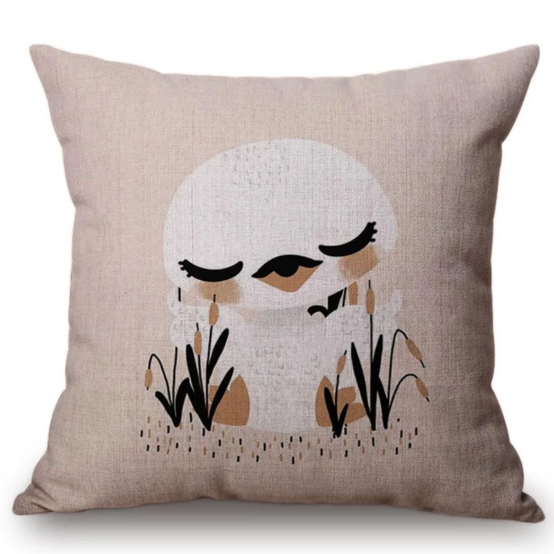 Cartoon Animals Cushion Cover Cute Cat Fox Rabbit Flamingo Design Throw Pillow Cotton Linen Sofa Decorative Case | Дом и сад