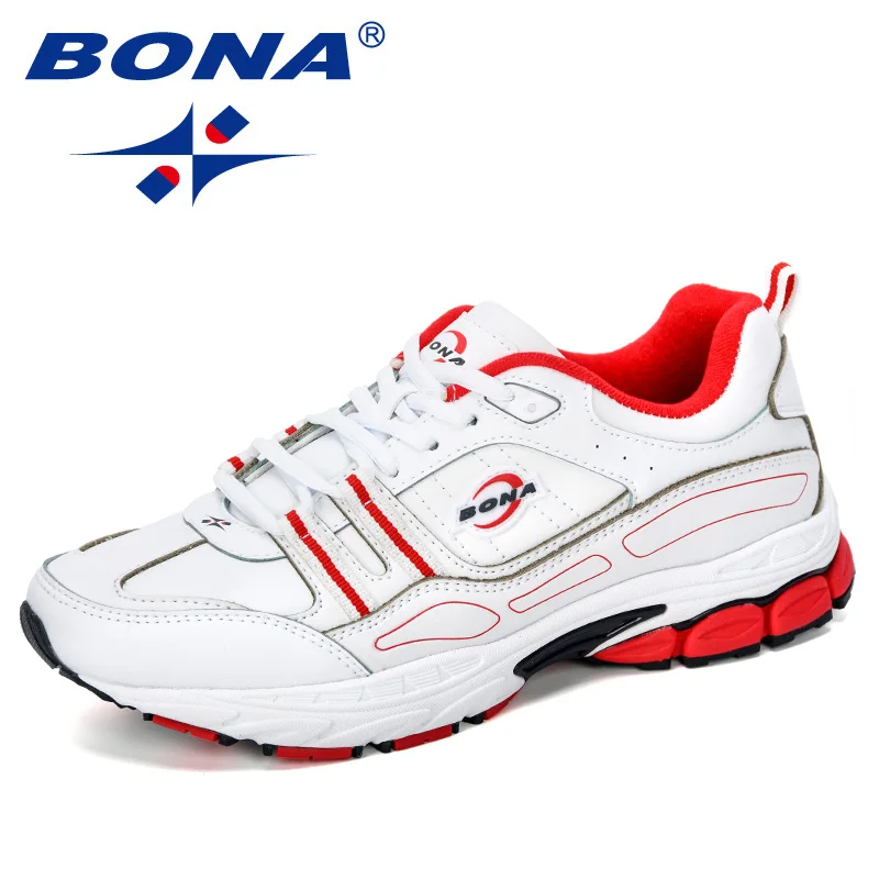 White deep blue red BONA новая популярная мужская спортивная обувь, мужские кроссовки, мужская обувь для бега, спортивная обувь, мужские уличные кроссовки, экшен кожа, для тенниса - Цвет: White deep blue red