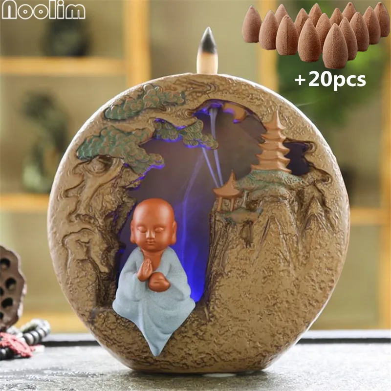 Курильница с подсветкой в виде маленького монаха Будды керамическая курильница