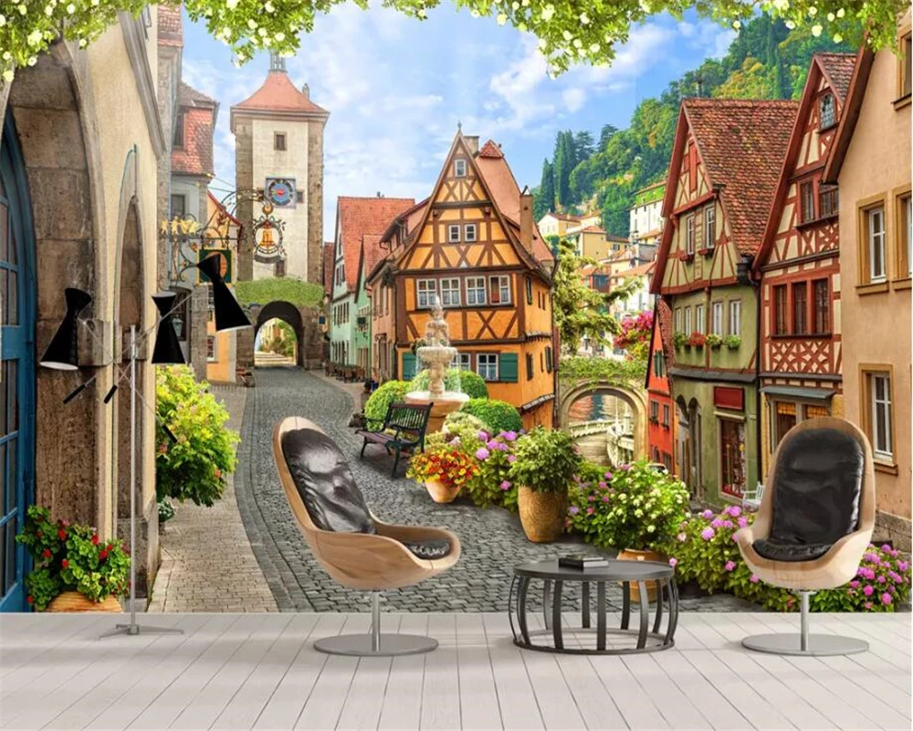 Пользовательские обои 3d papel де parede фото фрески итальянский город улица пейзаж