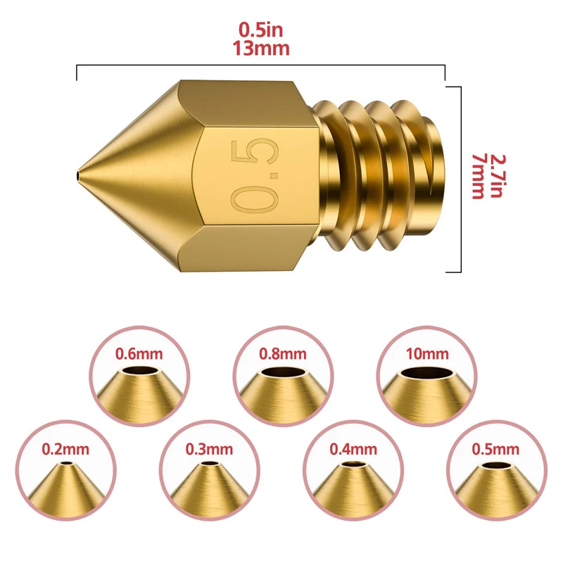 S Parts Mk7 Mk8 Nozzle 0.4mm 0.3mm 0.2mm 0.5mm Copper Extruder Threaded 1.75mm 3.0mm Filament Head Brass Nozzles Part