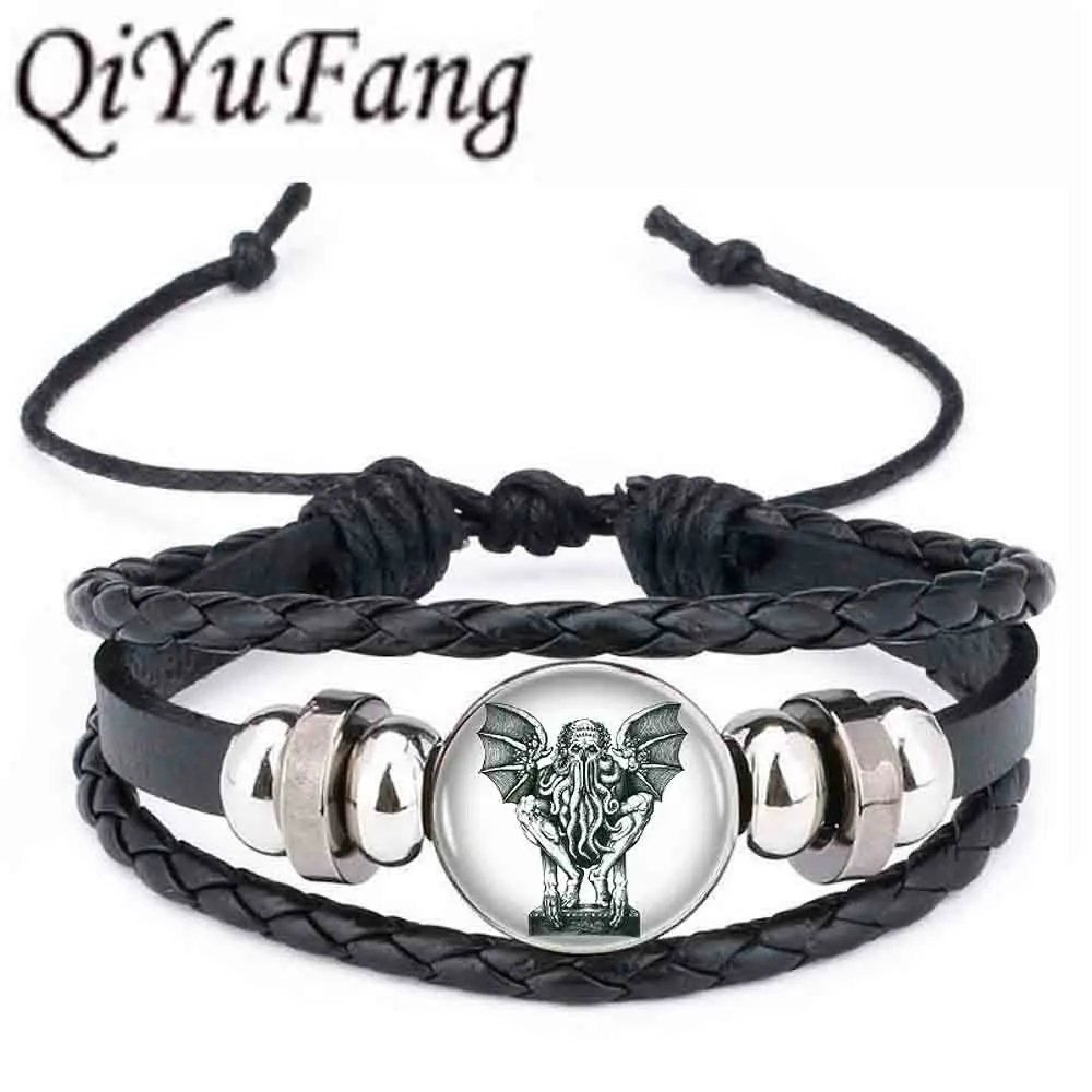 10 QiYuFan Cthulhu R'lyeh Sigil кожаный браслет, вдохновленный H.P. Loveccraft ювелирные изделия черные Многослойные браслеты для женщин и мужчин - Окраска металла: 10