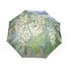 Зонт женский складной автоматический, с рисунком цветущей каштановой ветви, от дождя и солнца, летняя масляная живопись