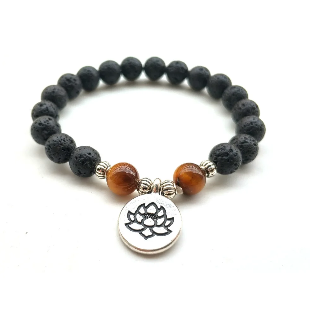 DIEZI Модные мужские браслеты из черного камня и лавы в виде Будды лотоса с бусинами